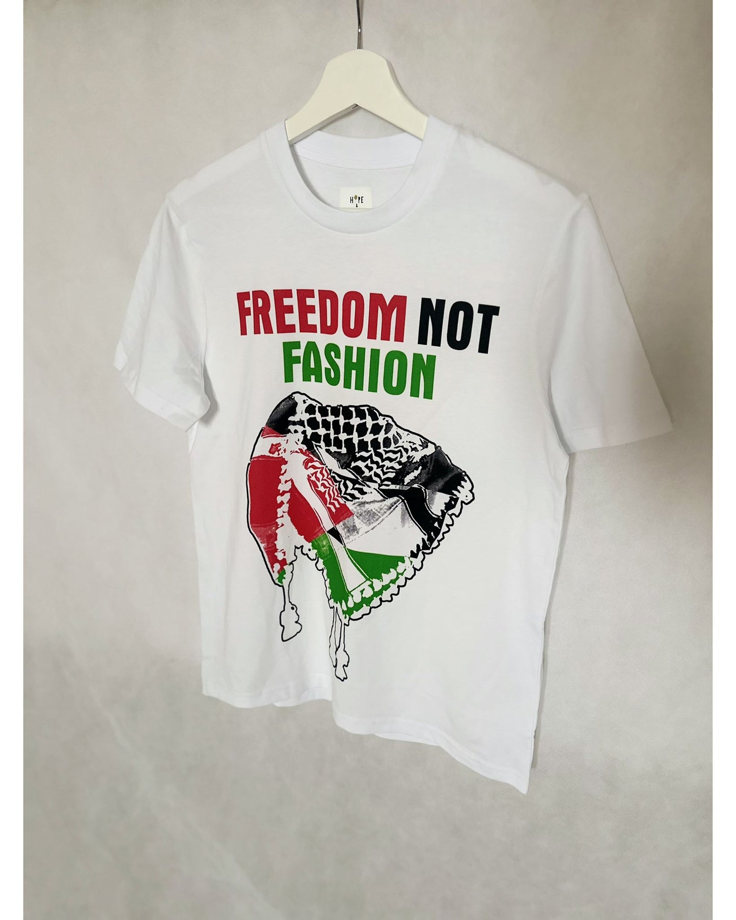Freedom not Fashion white t-shirt