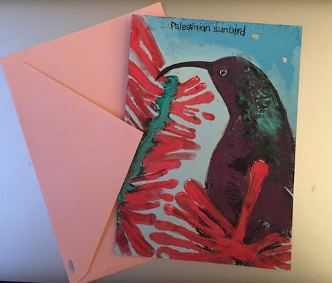Individually hand-printed Palestine Sunbird Christmas Cards (5 pack)